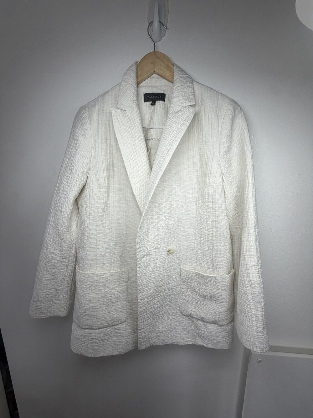 Talbots White Textured Crinkle Gauze Cotton Blazer Jacket Single Button Size 10 - Picture 9 of 12